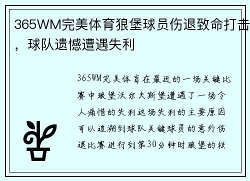 365WM完美体育狼堡球员伤退致命打击，球队遗憾遭遇失利