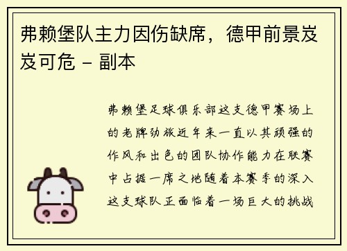 弗赖堡队主力因伤缺席，德甲前景岌岌可危 - 副本
