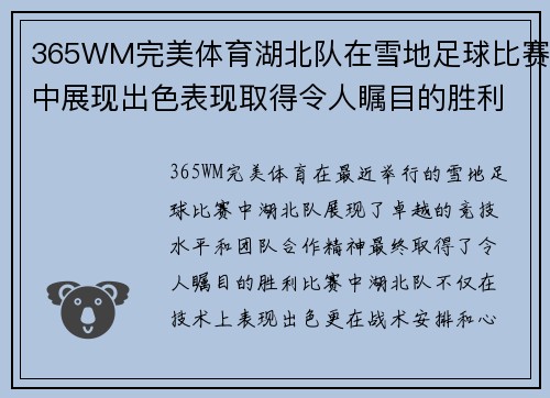 365WM完美体育湖北队在雪地足球比赛中展现出色表现取得令人瞩目的胜利结果